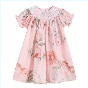 Lil CACTUS Vintage Pink Rose Classic Smocked Bishop Girl Dress